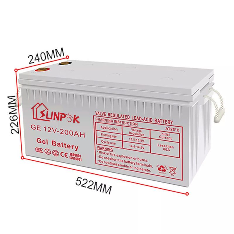 Sunpok 12V βαθιές κύκλων πηκτωμάτων μπαταριών όξινες μπαταρίες 12v 200ah 250ah μολύβδου πηκτωμάτων κύκλων διάρκειας ηλιακές βαθιές