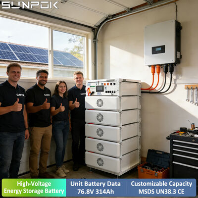 Sunpok Υψηλή τάση 76.8V 24KWH 314ah ράφι τοποθετημένη μπαταρία HV Lifepo4 Ηλιακή μπαταρία λιθίου οικιακό σύστημα αποθήκευσης ενέργειας
