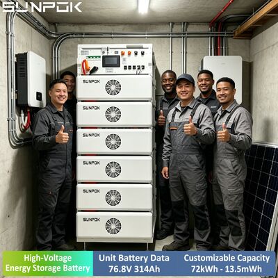 SUNPOK Ηλεκτρική μπαταρία λιθίου υψηλής τάσης 76.8V 314AH 100kwh 200kwh 500kwh Σύστημα μπαταρίας LiFePO4 για εμπορικό σε απόθεμα