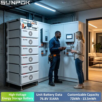 SUNPOK LiFePO4 Lithium Ion HV μπαταρία 24kWh Rack Mounted 76.8V 314Ah Off Grid μπαταρία αποθήκευσης ενέργειας για C & I